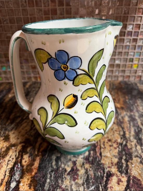 Other - Vintage handmade 10” pitcher floral old world coastal * READ *